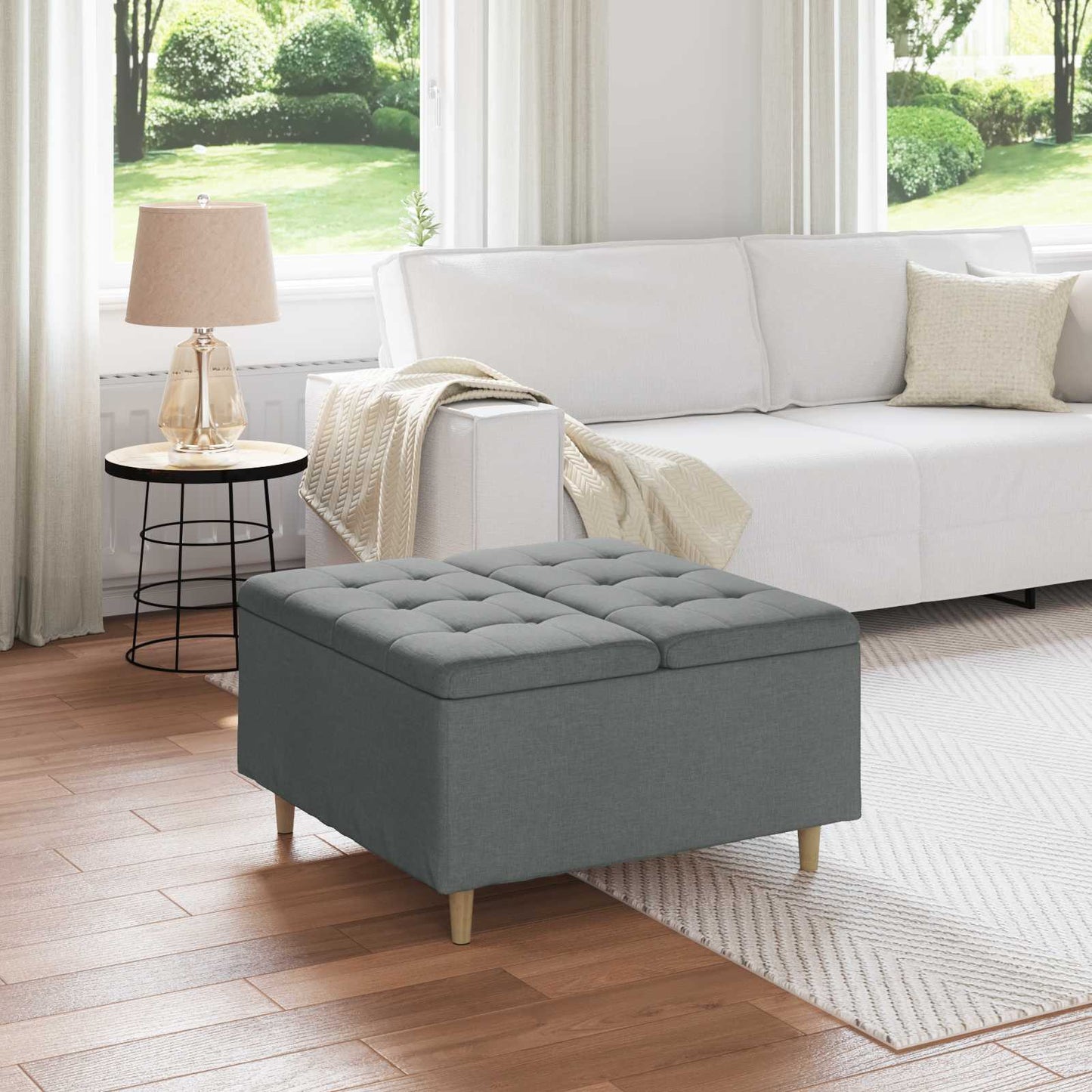 vidaXL Οθωμανικό αποθήκευσης Σκούρο Γκρι 80 x 80 x 45 cm ύφασμα