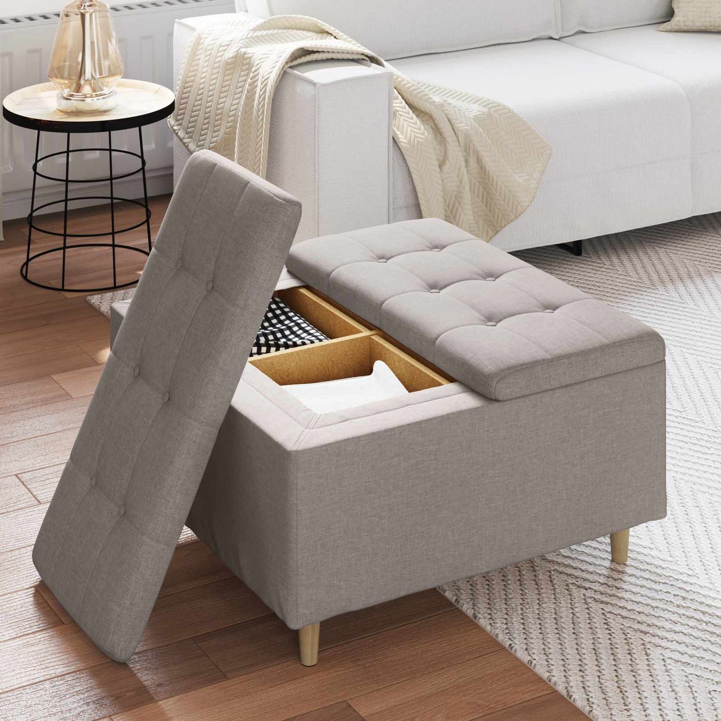 vidaXL Οθωμανικό αποθήκευσης με μαξιλάρι Taupe 80 x 80 x 45 cm ύφασμα