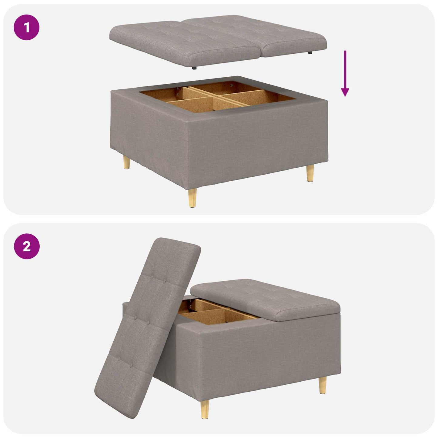 vidaXL Οθωμανικό αποθήκευσης με μαξιλάρι Taupe 80 x 80 x 45 cm ύφασμα