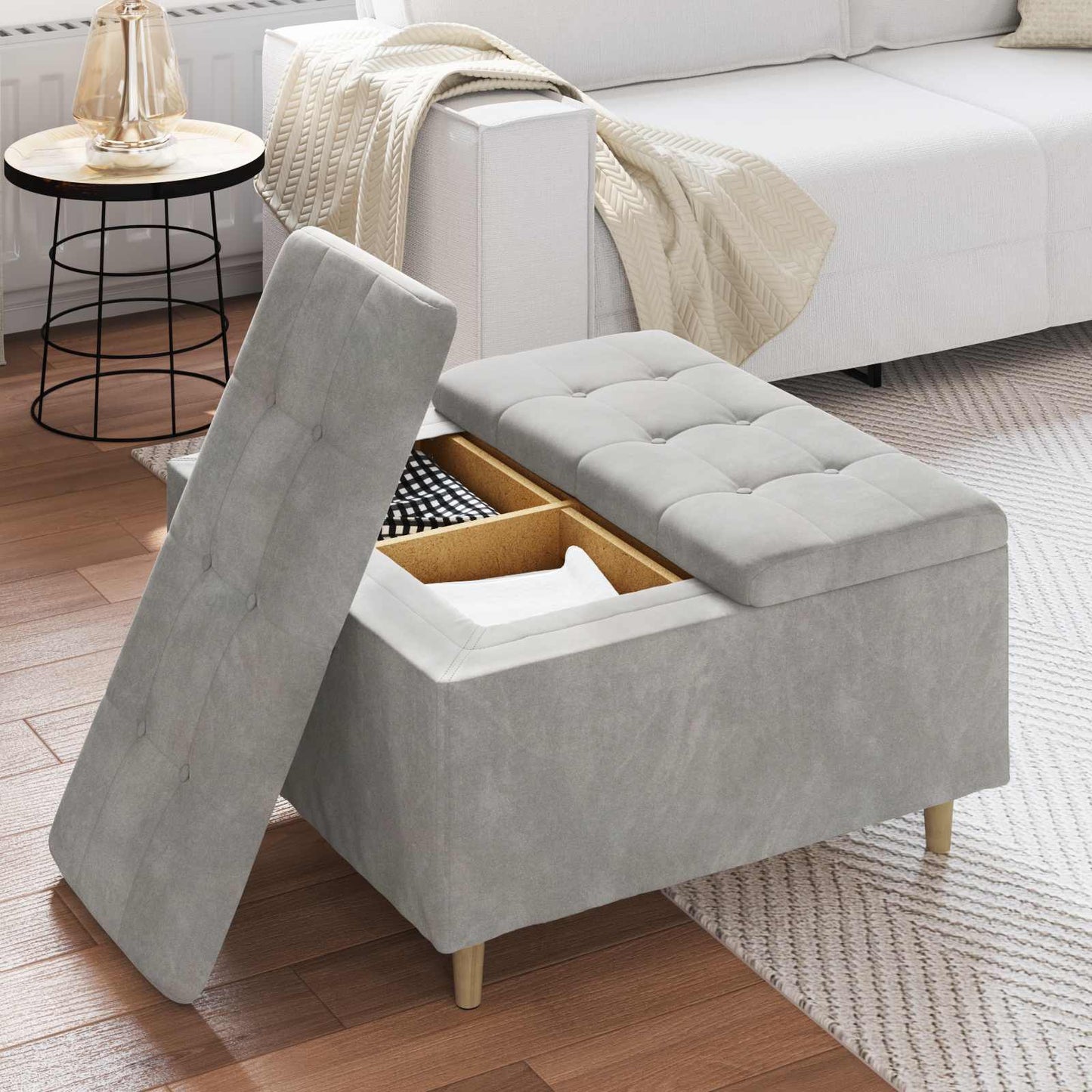 vidaXL Οθωμανικό αποθήκευσης Ανοιχτό γκρι 80 x 80 x 45 cm Βελούδο
