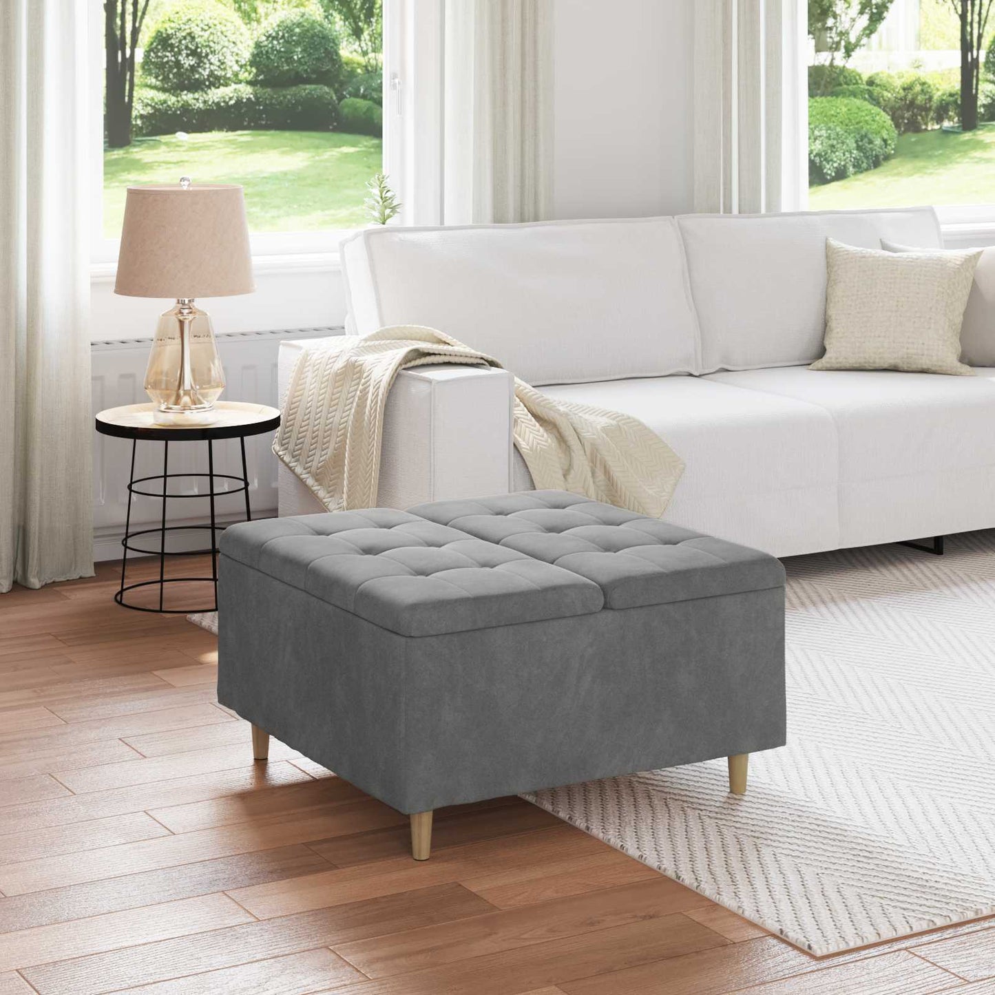 vidaXL Οθωμανικό αποθήκευσης Σκούρο Γκρι 80 x 80 x 45 cm Βελούδο