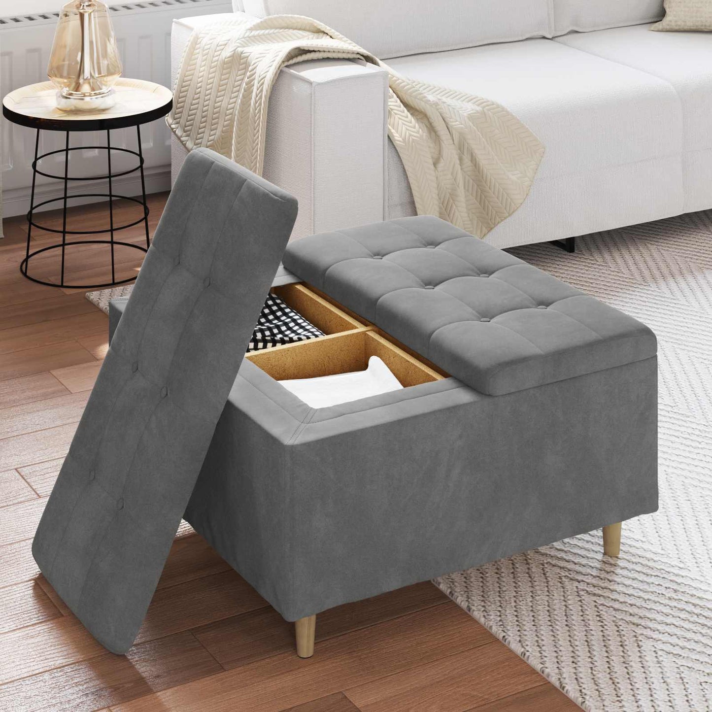 vidaXL Οθωμανικό αποθήκευσης Σκούρο Γκρι 80 x 80 x 45 cm Βελούδο