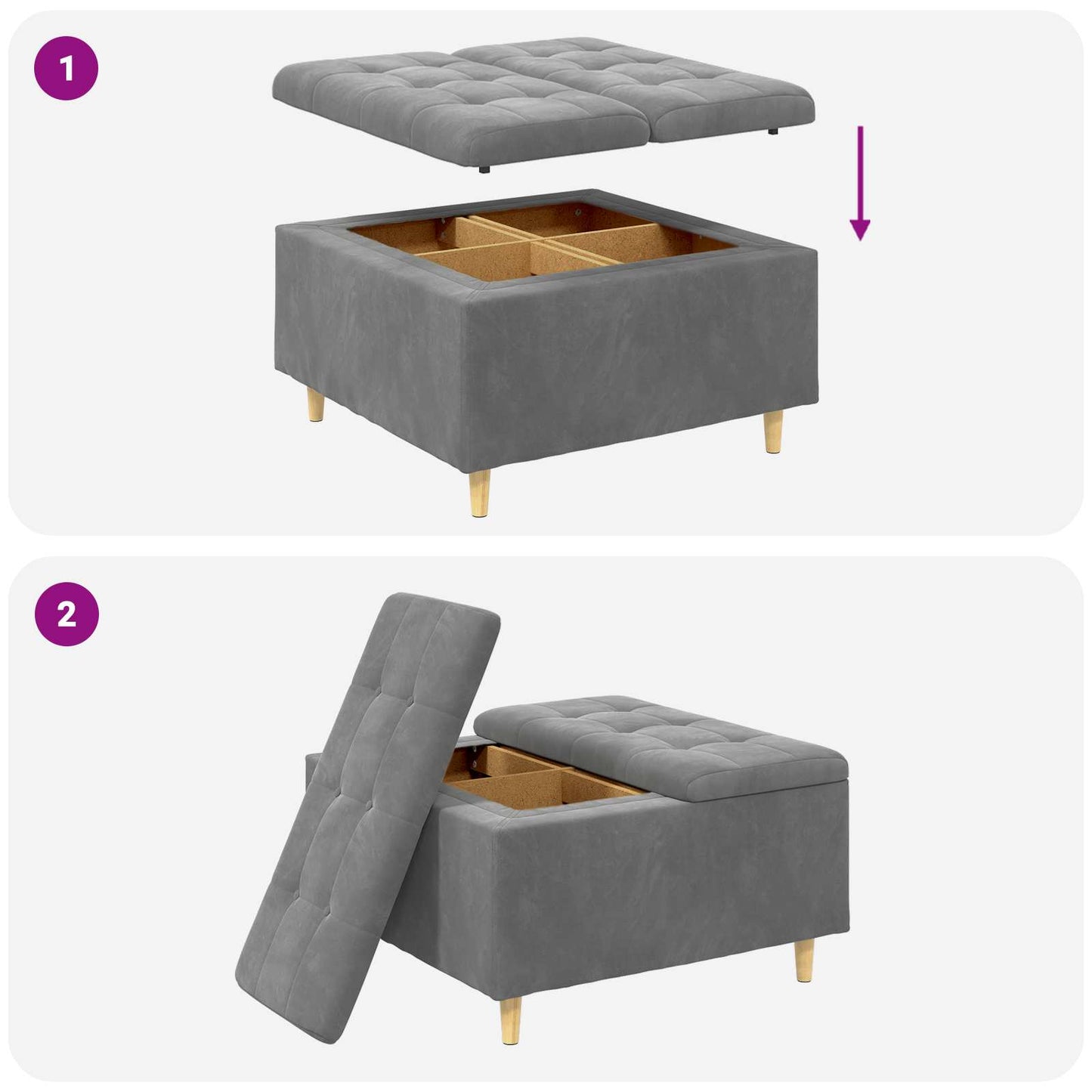 vidaXL Οθωμανικό αποθήκευσης Σκούρο Γκρι 80 x 80 x 45 cm Βελούδο
