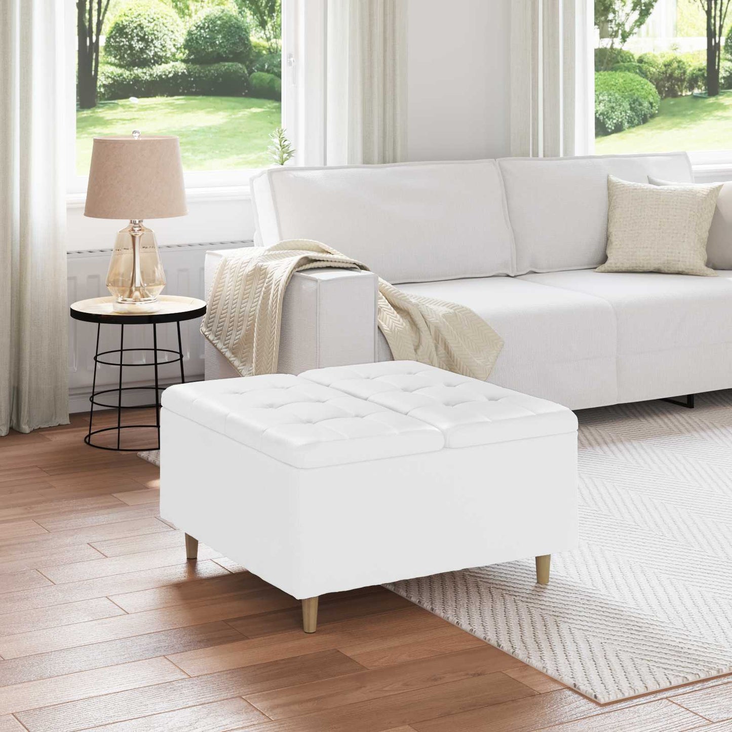 vidaXL Οθωμανικό αποθήκευσης Λευκός 80 x 80 x 45 cm Τεχνητό δέρμα