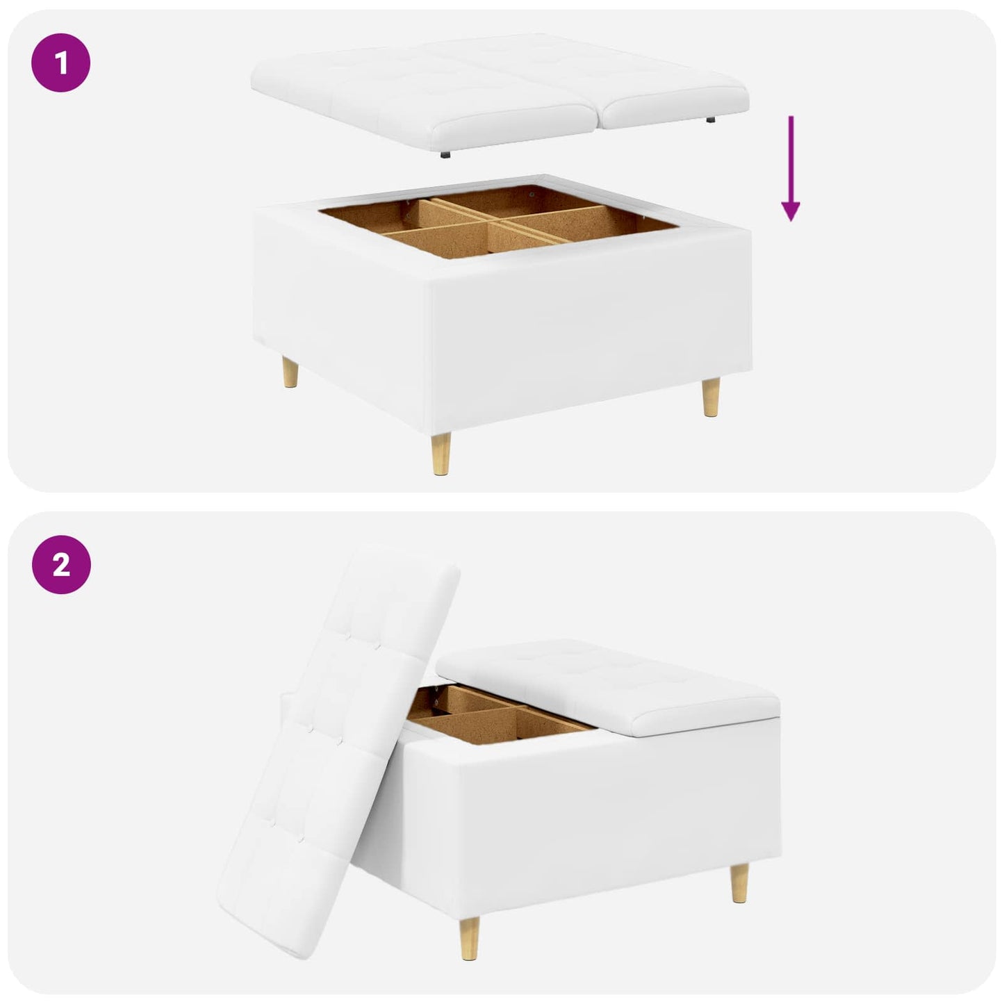 vidaXL Οθωμανικό αποθήκευσης Λευκός 80 x 80 x 45 cm Τεχνητό δέρμα