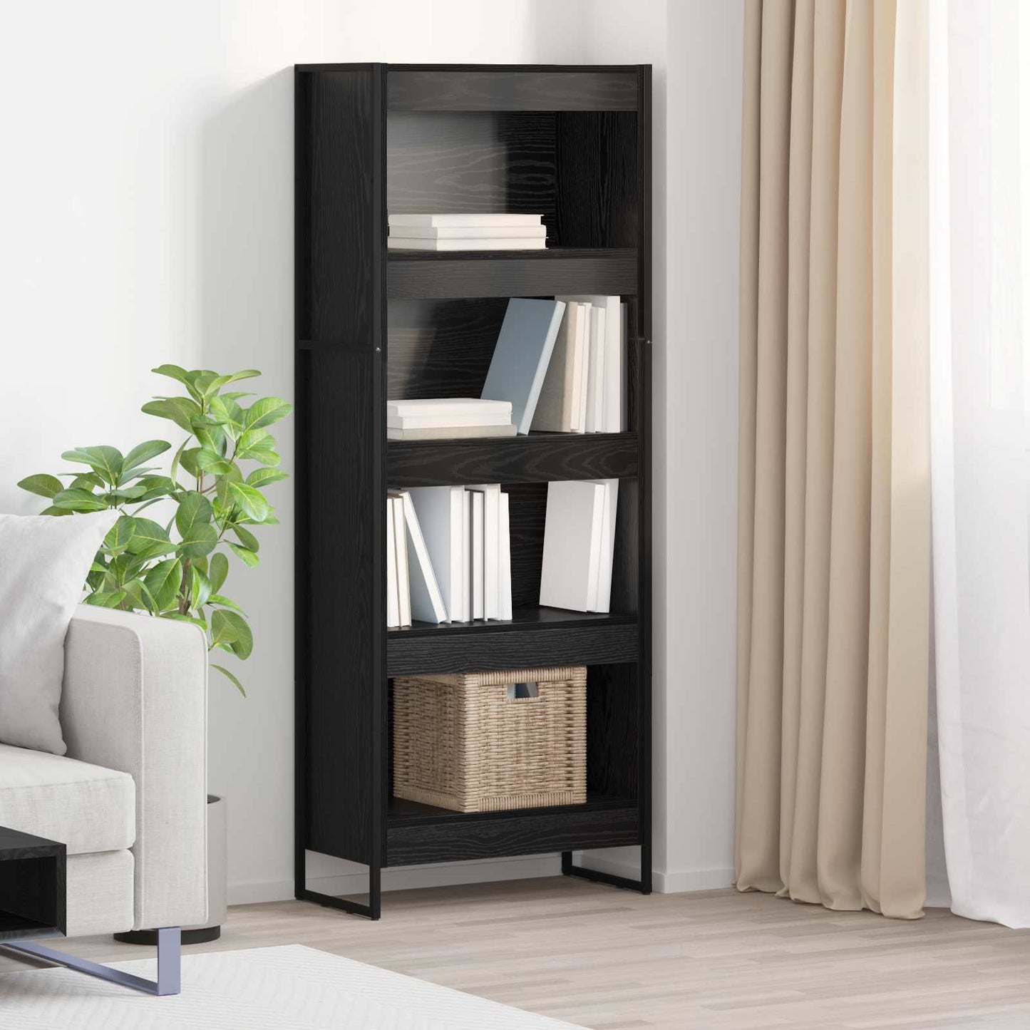 vidaXL Βιβλιοθήκη Μαύρη Οξυά 80 x 30 x 155 εκ Επεξεργασμένο ξύλο