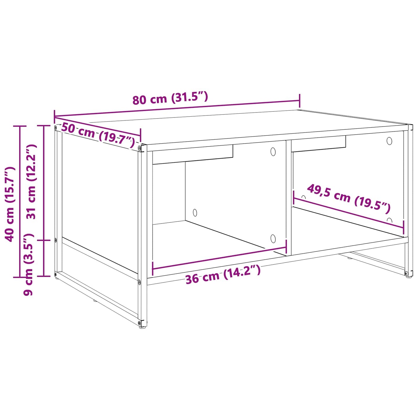 vidaXL Τραπεζάκι σαλονιού Παλιό Ξύλο 80 x 50 x 40 cm