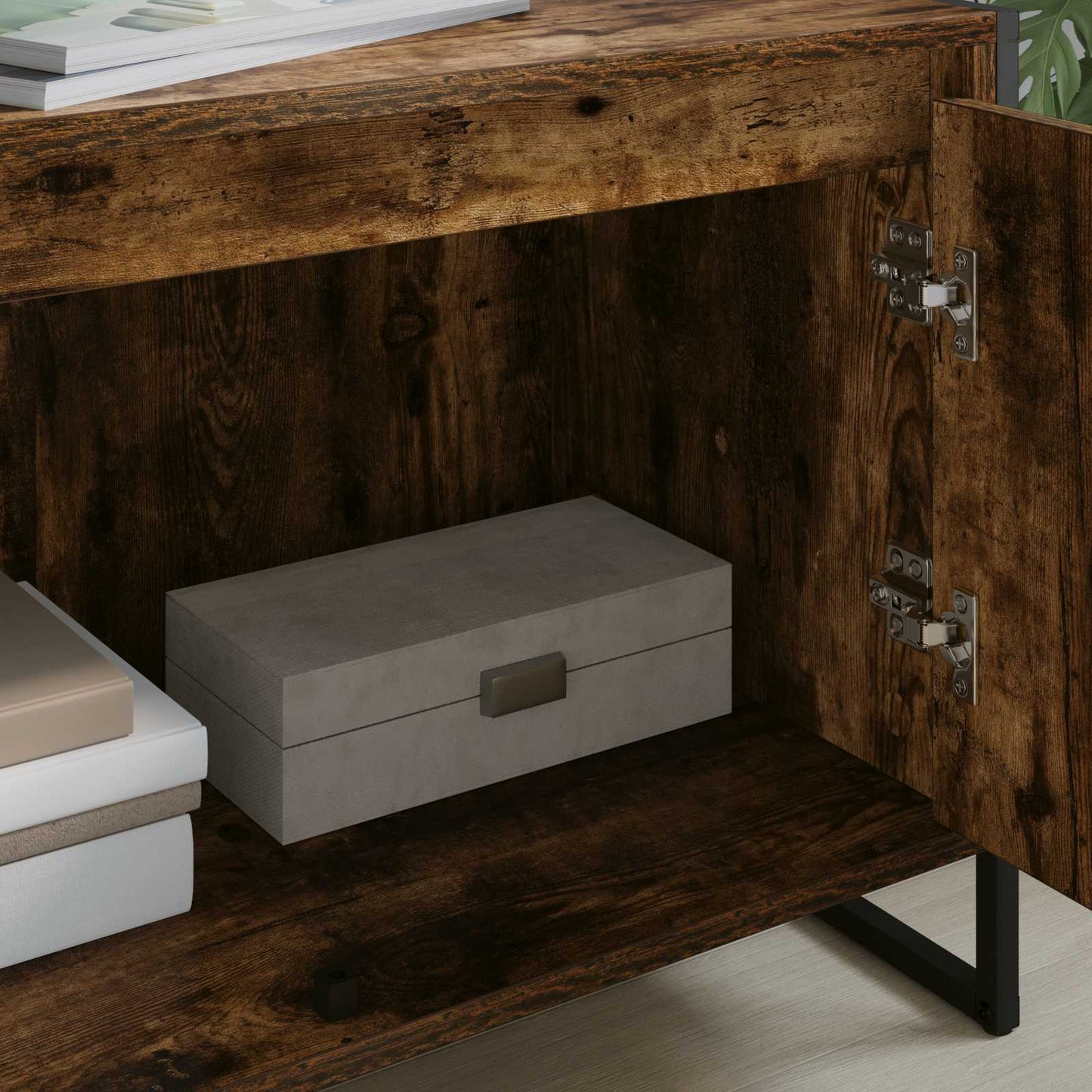 vidaXL Ντουλάπι TV Καπνιστό Δρύς 140 x 36 x 49.5 εκ Επεξεργασμένο ξύλο