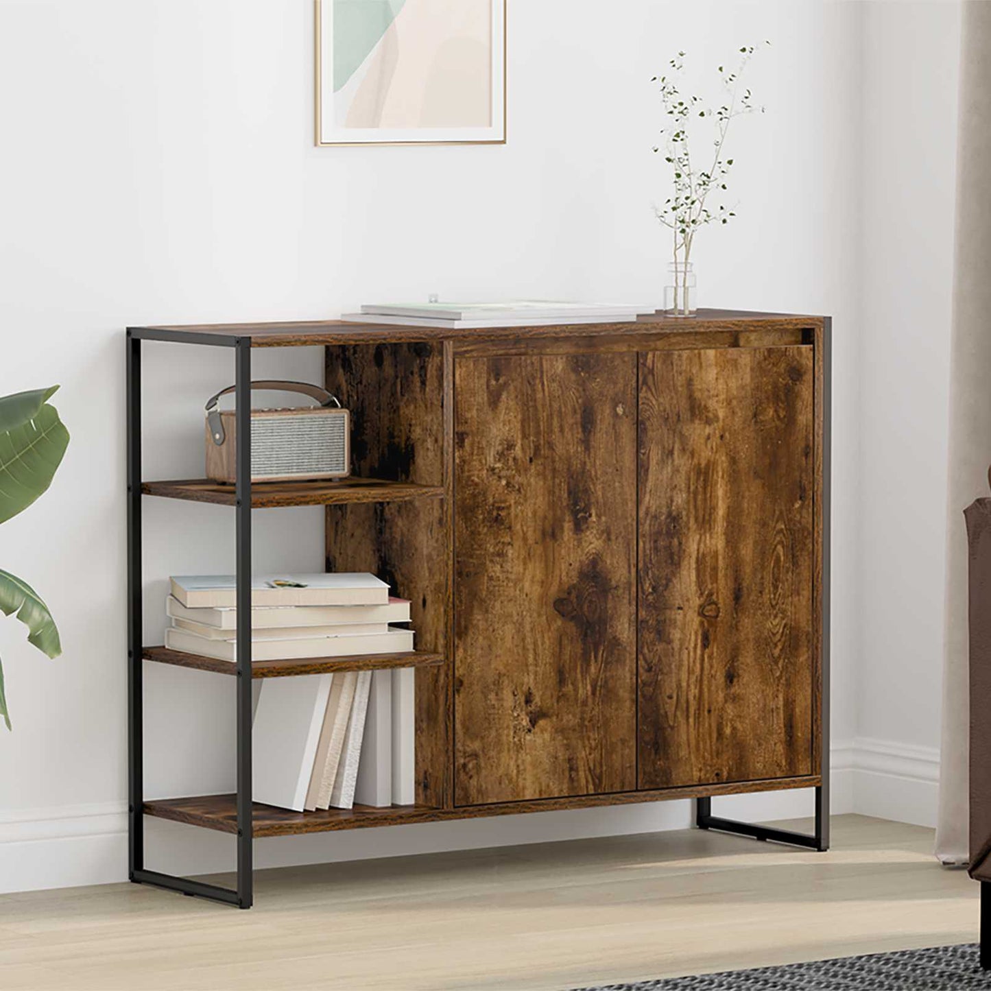vidaXL Βοηθητικό ντουλάπι Καπνιστό Δρύς 96.5 x 30 x 75 εκ