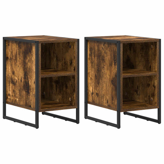 vidaXL Κομοδίνο 2 τμχ. Καπνισμένο Ξύλο Δρυός 39.5 x 30 x 50 εκ