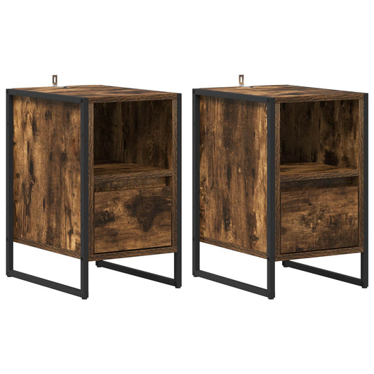 vidaXL Κομοδίνο με συρτάρι 2 pcs Καπνιστό Δρύς 39,5 x 30 x 50 εκ