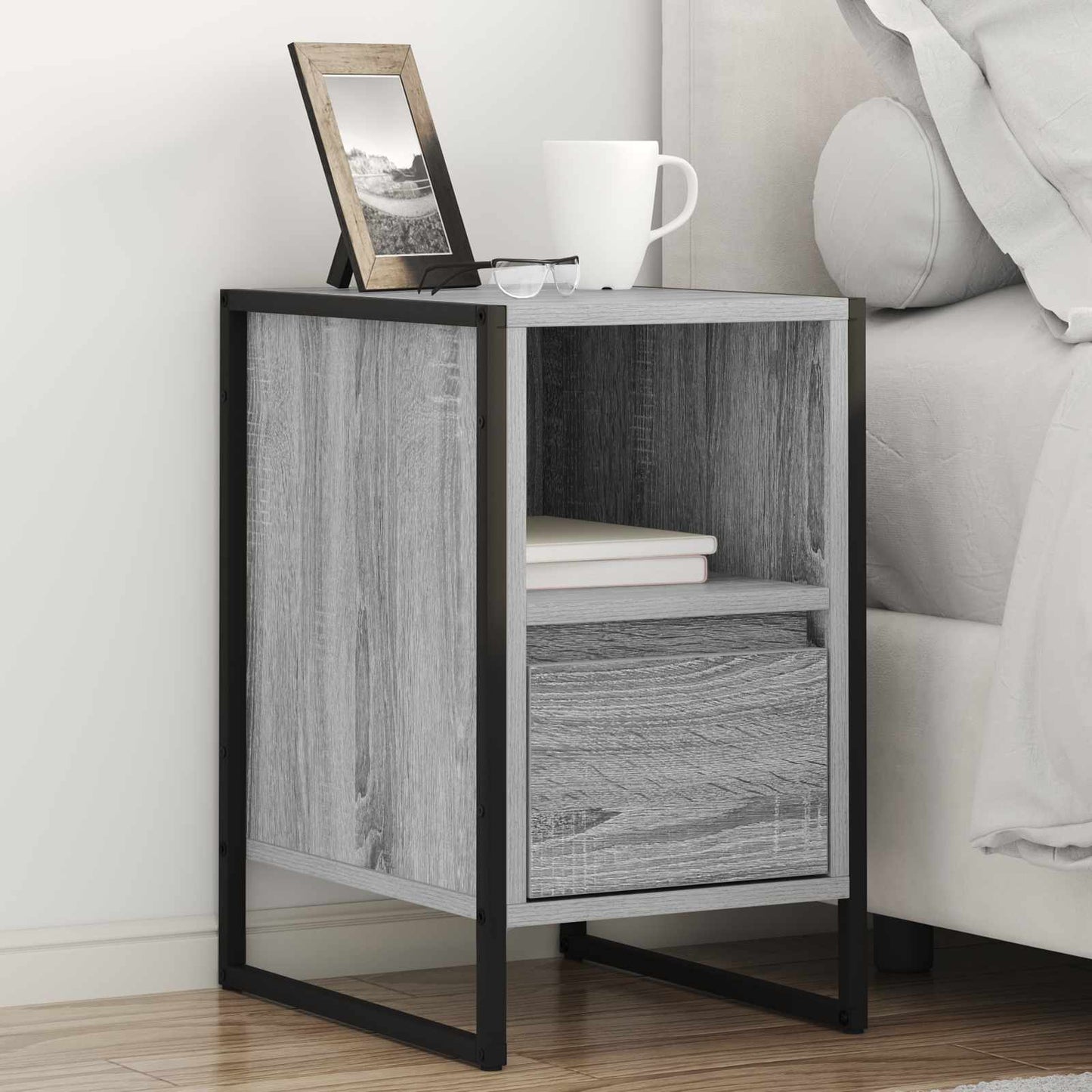 vidaXL Κομοδίνο με συρτάρι 2 pcs Γκρίζο Σονομα 39,5 x 30 x 50 εκ
