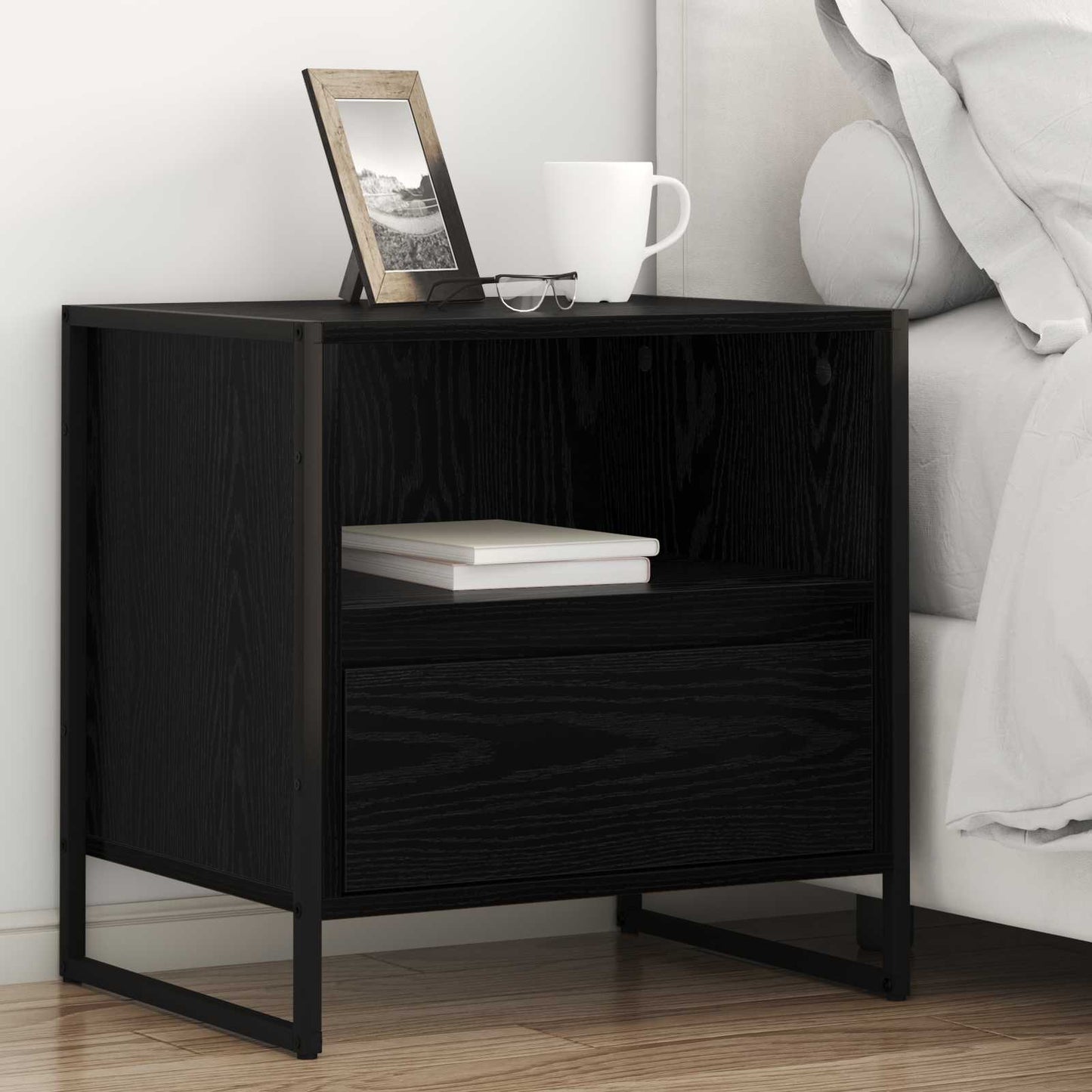 vidaXL Κομοδίνο 2 pcs Μαύρη Οξυά 50 x 39,5 x 50 εκ. Επεξεργασμένο ξύλο