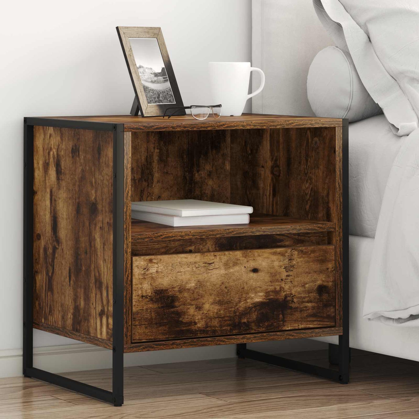 vidaXL Κομοδίνο με συρτάρι 2 pcs Καπνιστό Δρύς 50 x 39,5 x 50 εκ.