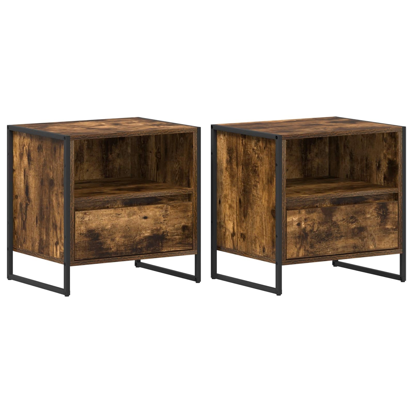 vidaXL Κομοδίνο με συρτάρι 2 pcs Καπνιστό Δρύς 50 x 39,5 x 50 εκ.
