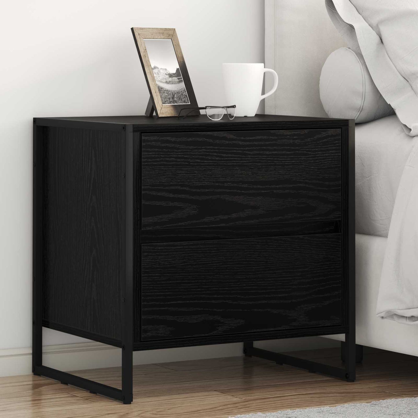 vidaXL Κομοδίνο 2 pcs Μαύρη Οξυά 50 x 39.5 x 50 εκ. Επεξεργασμένο ξύλο