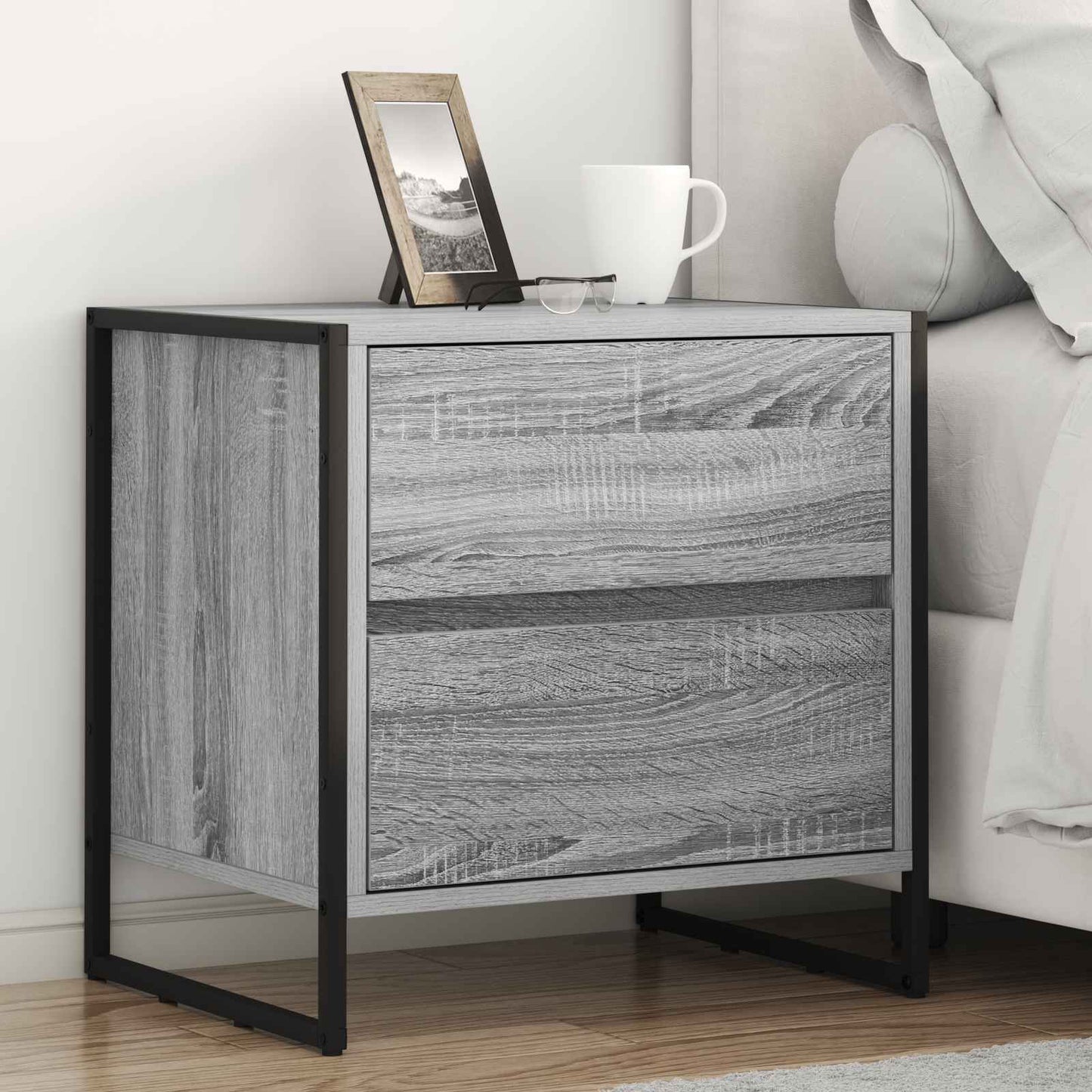 vidaXL Κομοδίνο με συρτάρι 2 pcs Γκρίζο Σονομα 50 x 39.5 x 50 εκ.