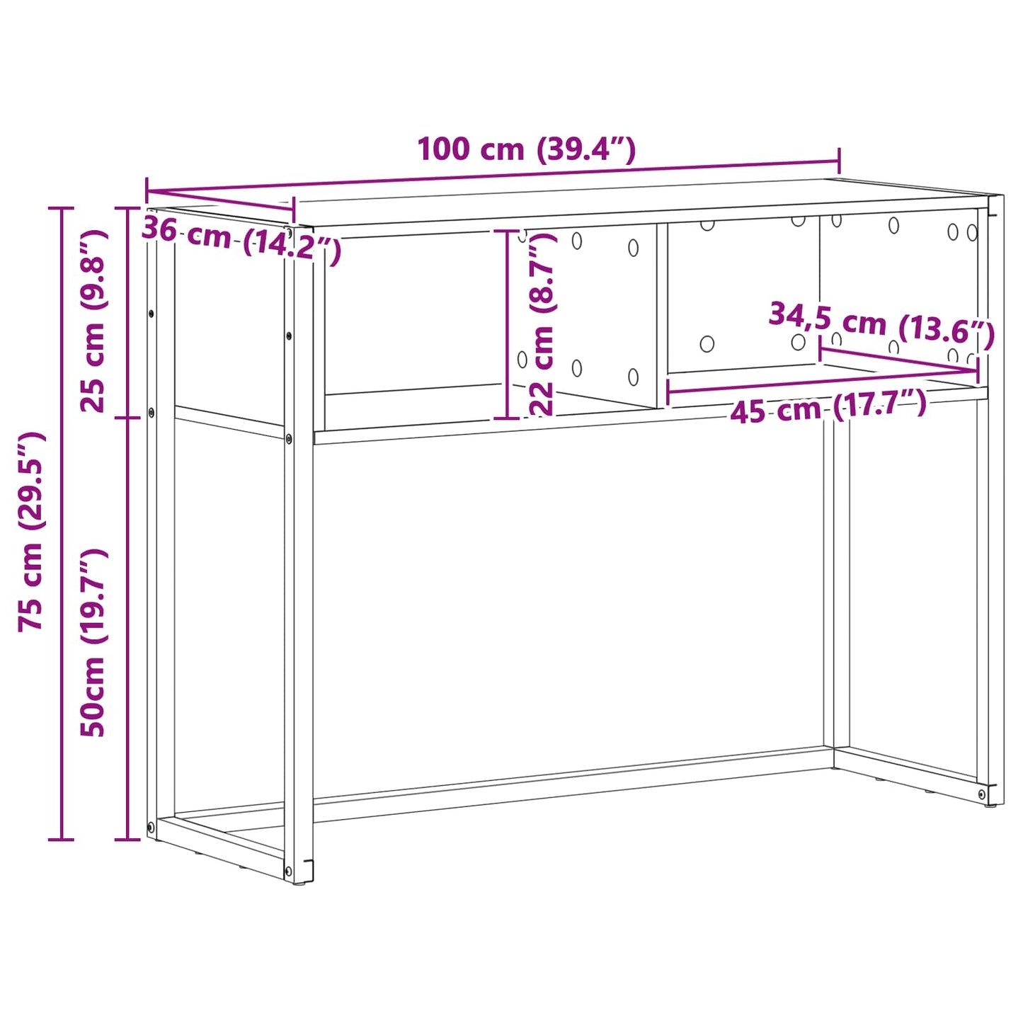 vidaXL End Table Μαύρη Οξυά 100 x 36 x 75 εκ. Επεξεργασμένο ξύλο