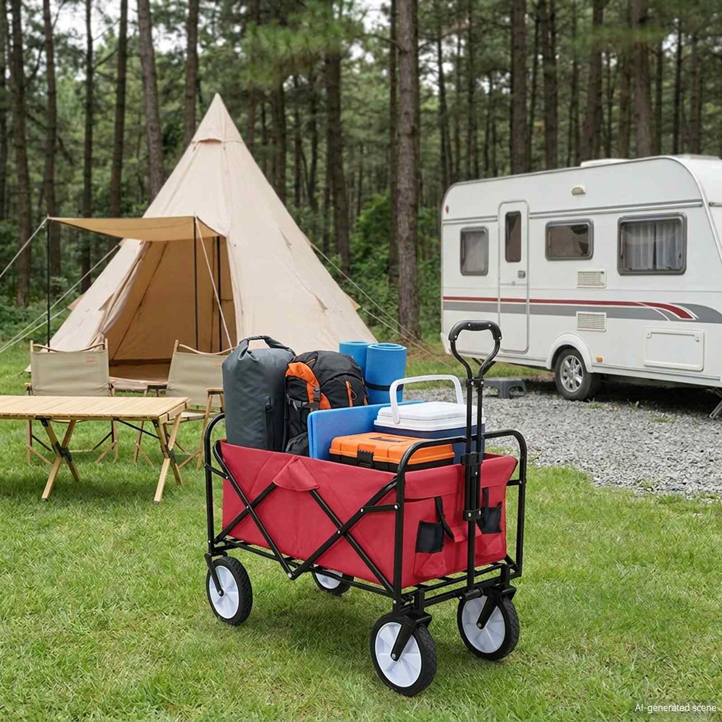 vidaXL Καρότσι Αγορών Με Φρένα Κόκκινο 94 x 53 x 99 εκ Ύφασμα Oxford