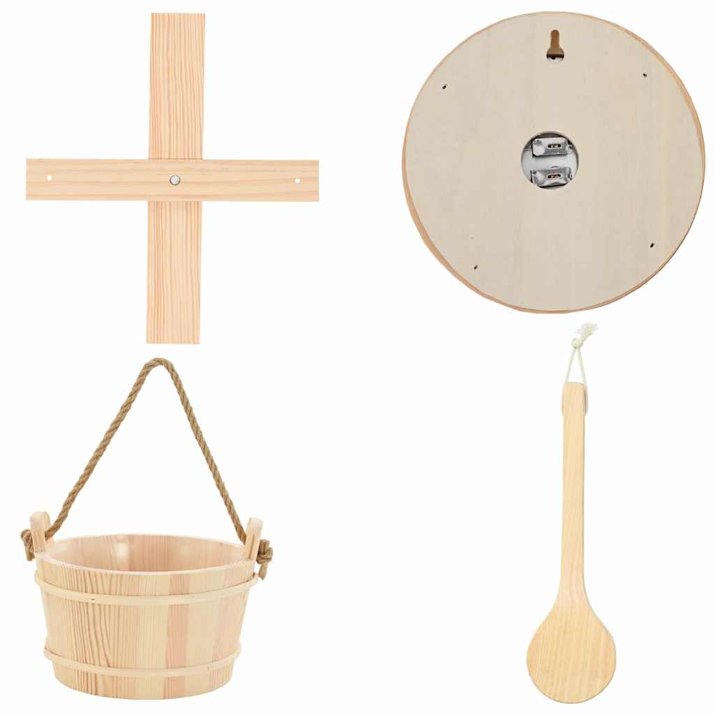 vidaXL Σετ Αξεσουάρ Σαουνάς 4 pcs Καφέ Μασίφ Ξύλο Πεύκου και Κάνναβη