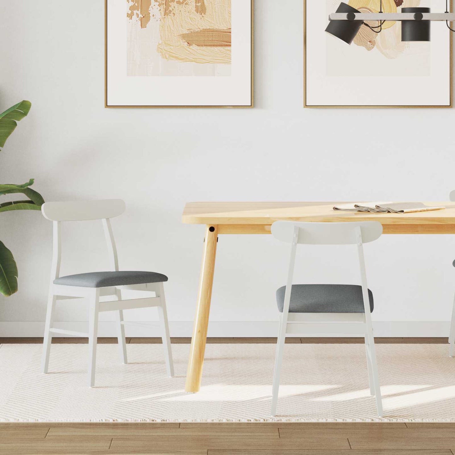 vidaXL Καρέκλα τραπεζαρίας 2 pcs Λευκό και Γκρι Στερεό ξύλο