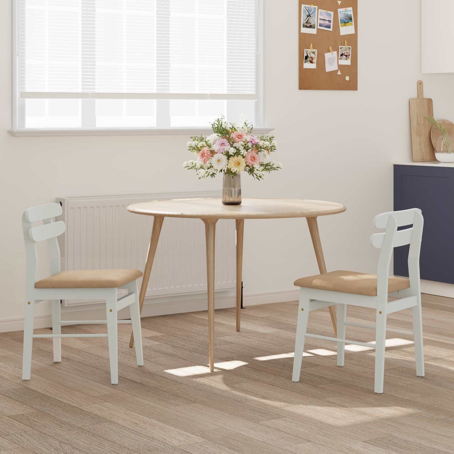 vidaXL Καρέκλα τραπεζαρίας 2 pcs Λευκό και Καφέ Στερεό Ξύλο Ραβέντι