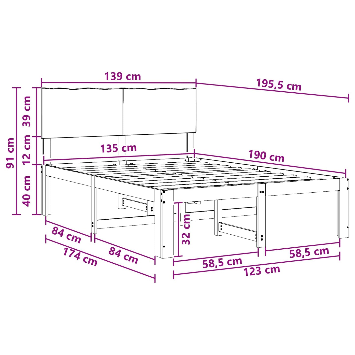 vidaXL Διπλό Κρεβάτι με Κεφαλάρι ROSTOCK Λευκό 135 x 190 cm