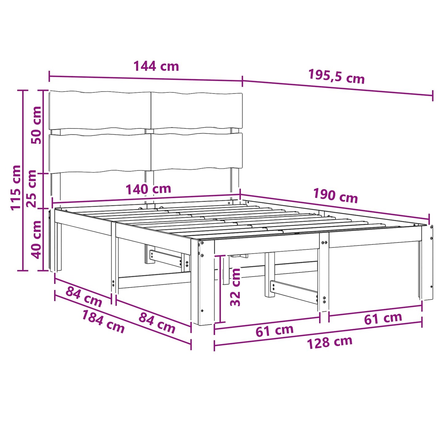 vidaXL Διπλό Κρεβάτι με Κεφαλάρι ROSTOCK Λευκό 140 x 190 cm