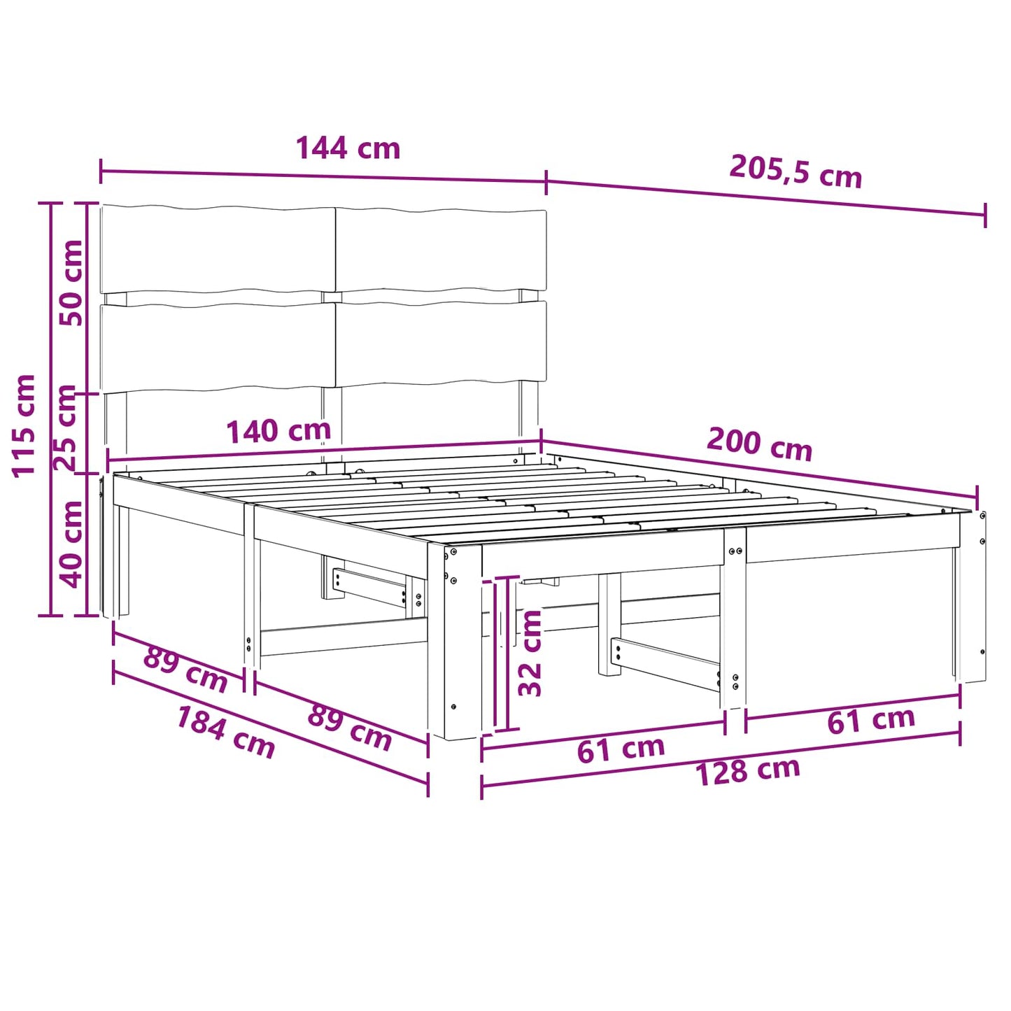 vidaXL Διπλό Κρεβάτι με Κεφαλάρι ROSTOCK Σκούρο Καφέ 140 x 200 cm