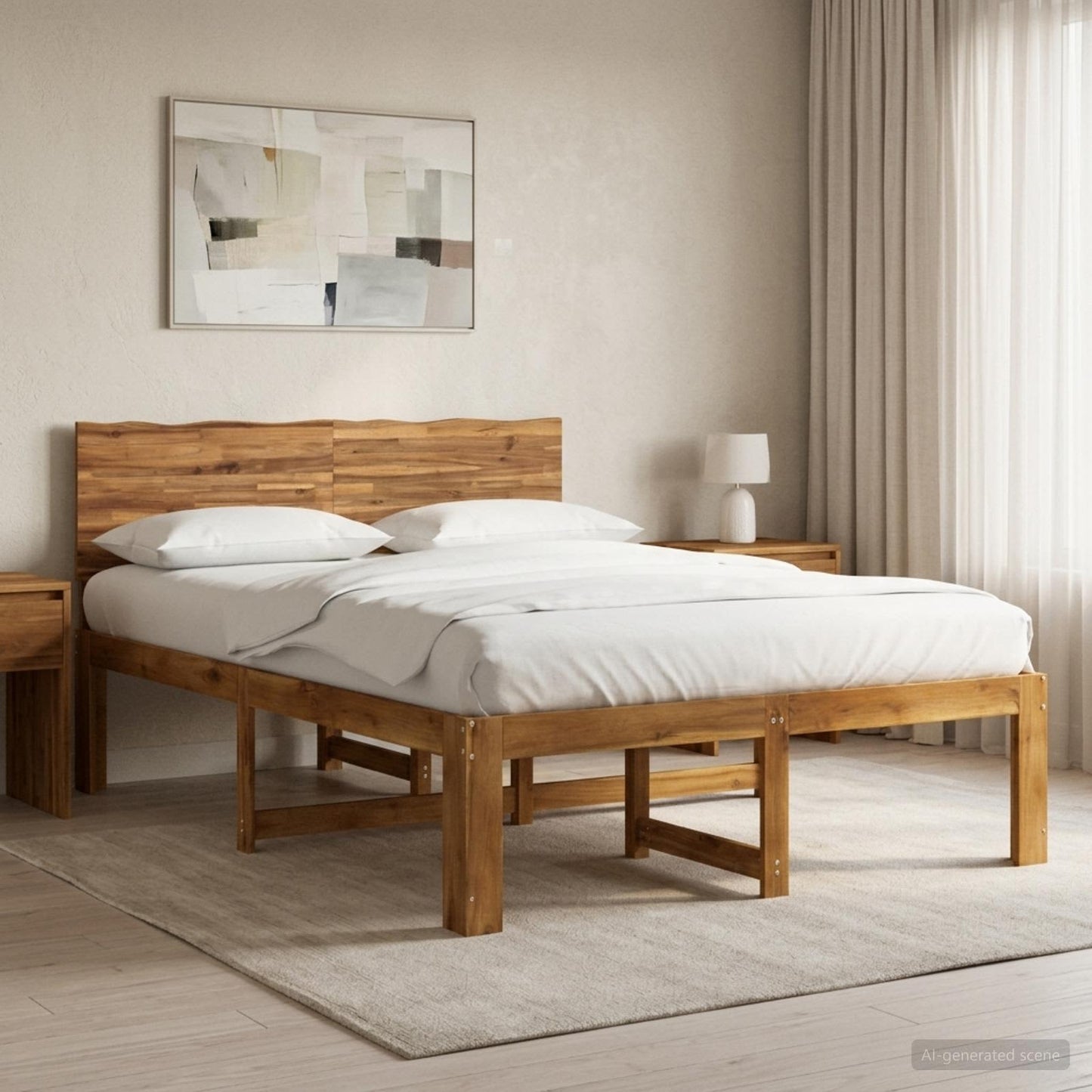 vidaXL Διπλό Κρεβάτι με Κεφαλάρι ROSTOCK Φυσικό 152 x 203 cm