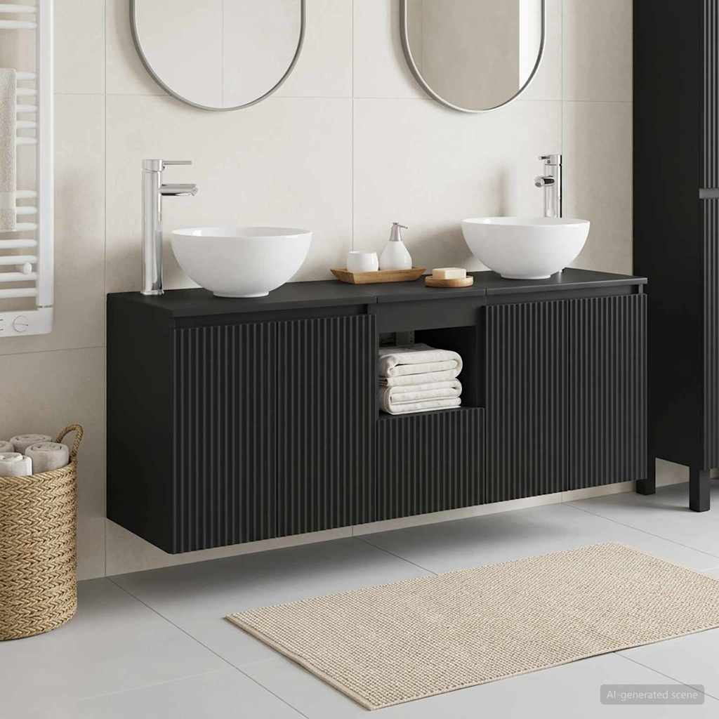 vidaXL Σετ Ντουλαπιών Μπάνιου 3 τμχ. Μαύρο 129 x 41 x 80 cm
