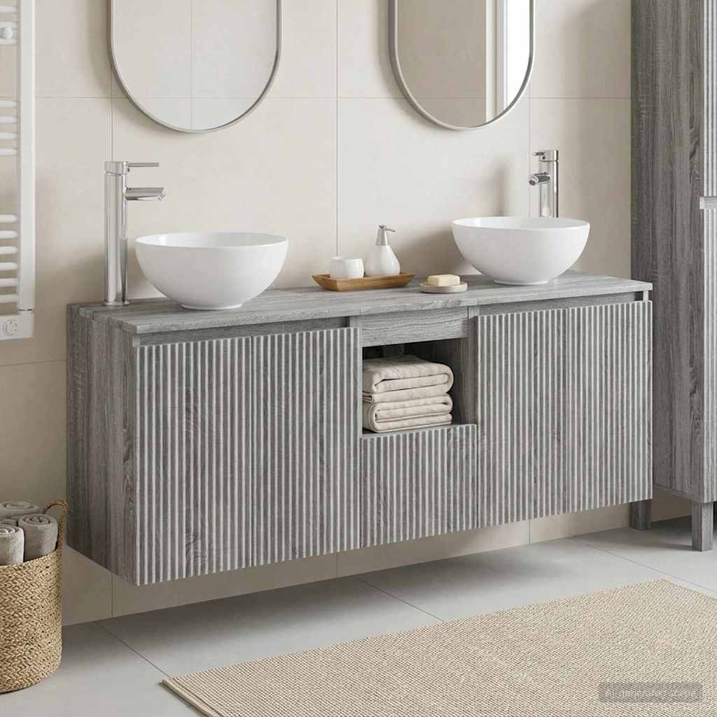 vidaXL Σετ Ντουλαπιών Μπάνιου 3 τμχ. Γκρι Sonoma 129 x 41 x 80 cm