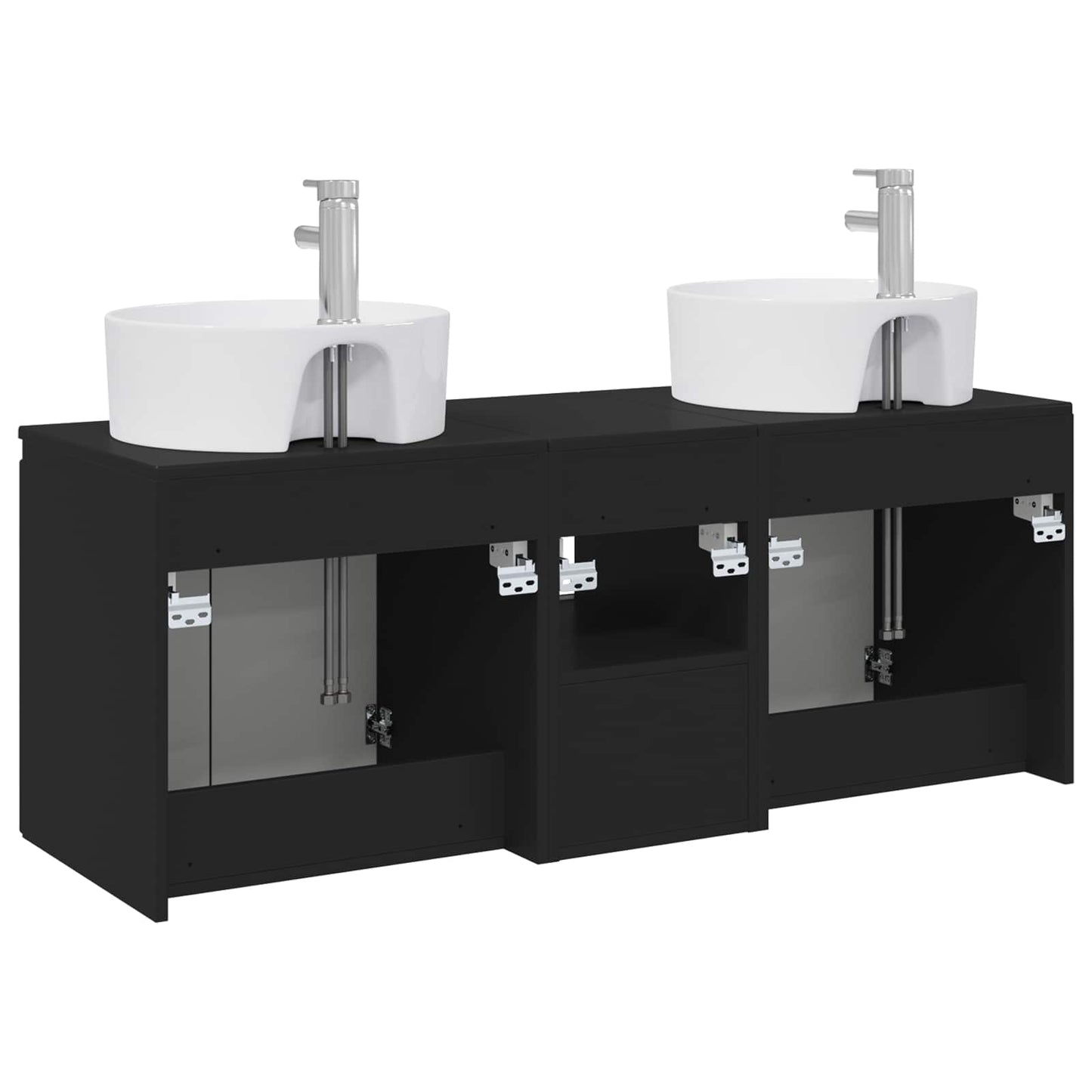 vidaXL Σετ Ντουλαπιών Μπάνιου 3 τμχ. Μαύρο 49,5 x 44,5 x 65 εκ