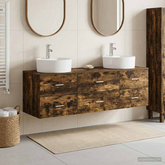 vidaXL Σετ Ντουλαπιών Μπάνιου 3 τμχ. Καπνισμένο Ξύλο Δρυός