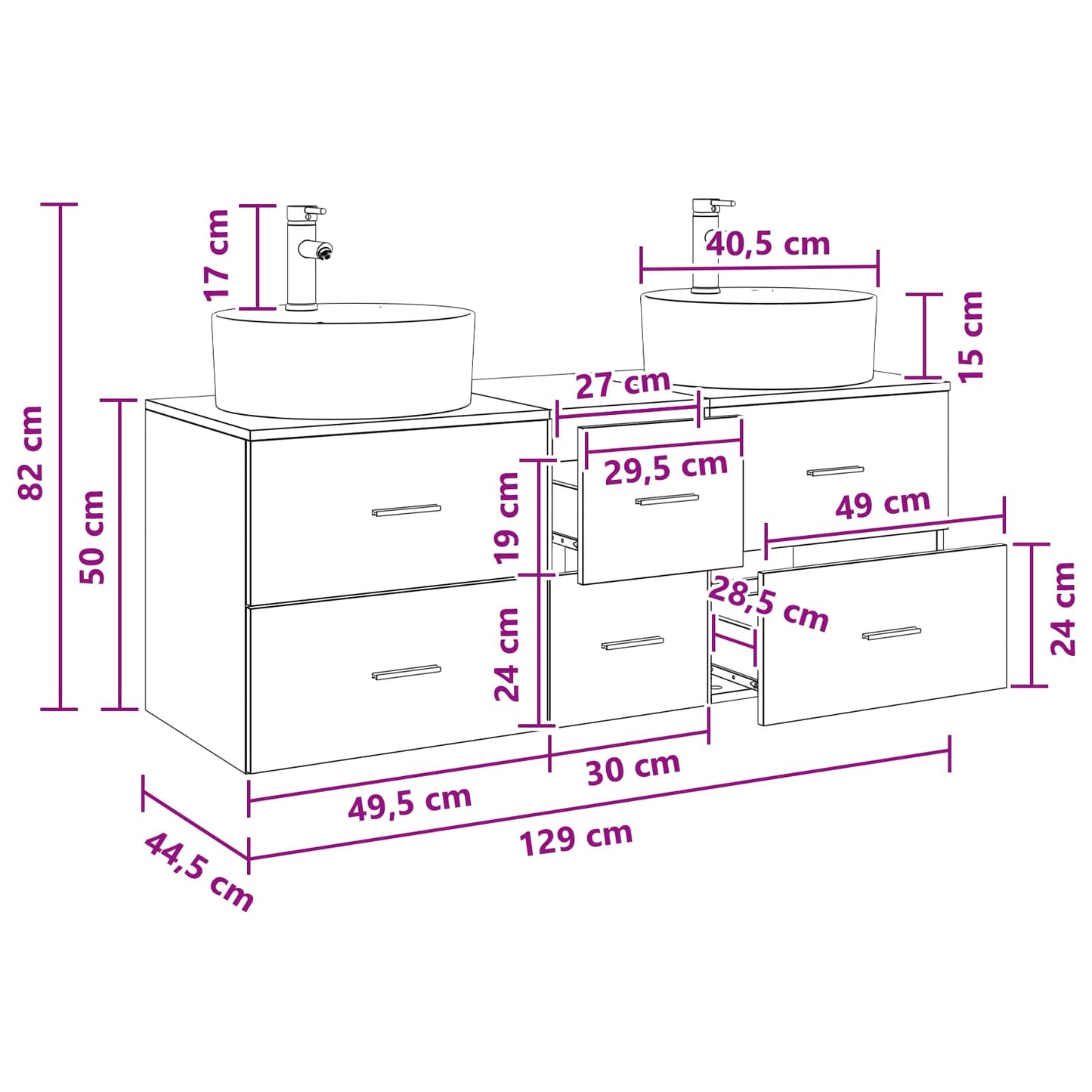 vidaXL Σετ Επίπλων Μπάνιου 3 τμχ. Γκρι Sonoma 129 x 44,5 x 80 εκ.