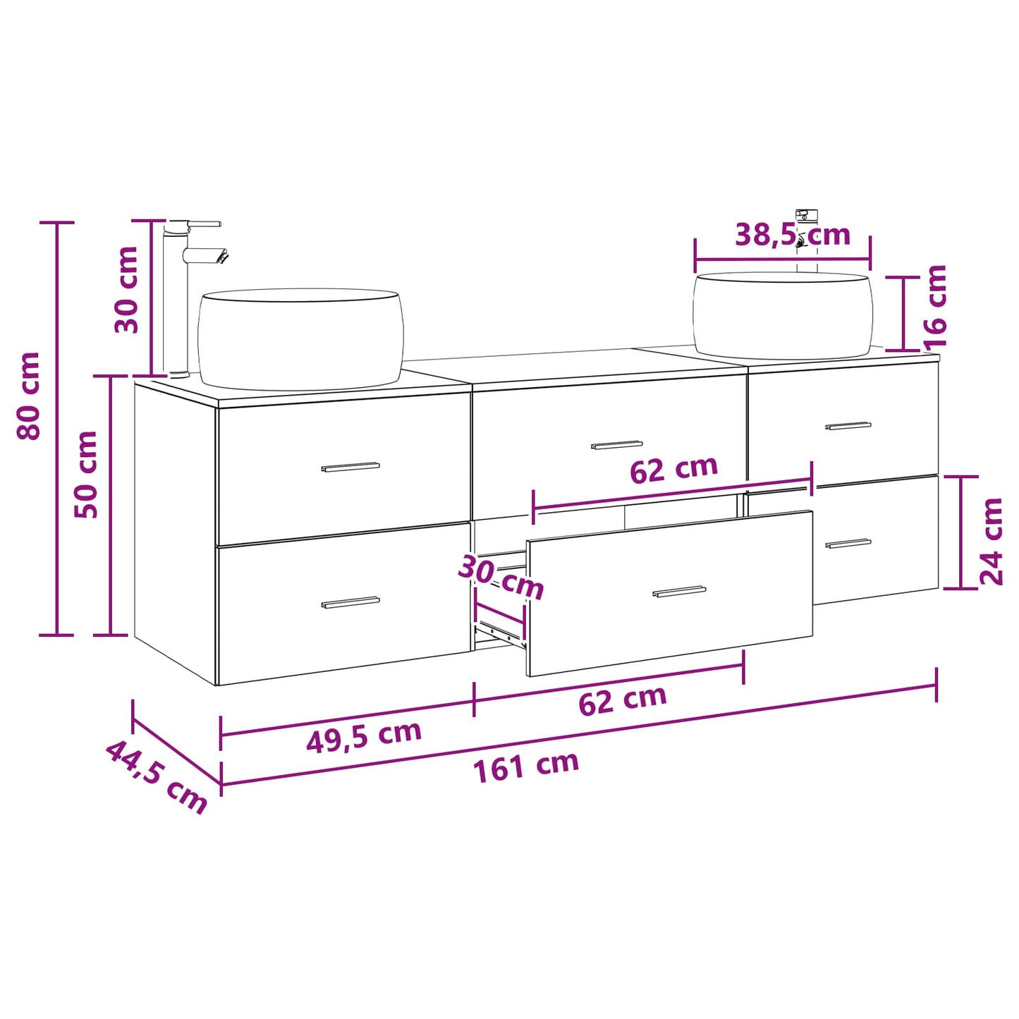 vidaXL Σετ Επίπλων Μπάνιου 3 τμχ. Sonoma Δρυς 49,5 x 44,5 x 66 εκ