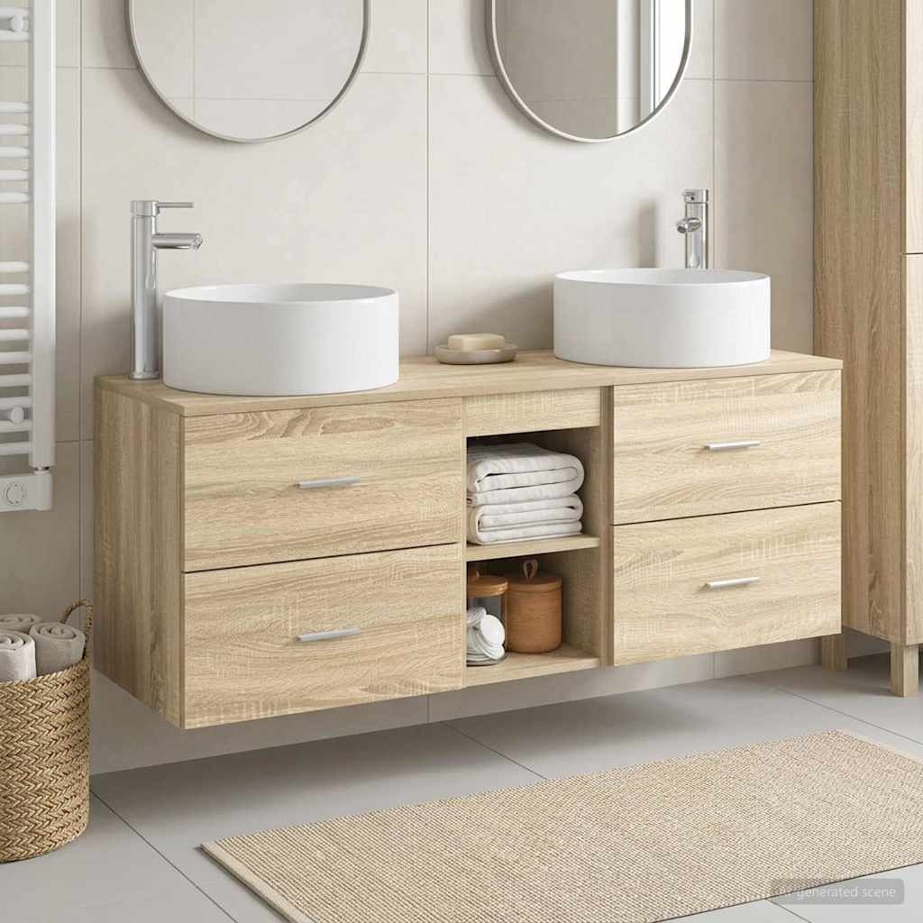 vidaXL Σετ Επίπλων Μπάνιου 3 τμχ. Sonoma Δρυς 129 x 44,5 x 80 εκ.