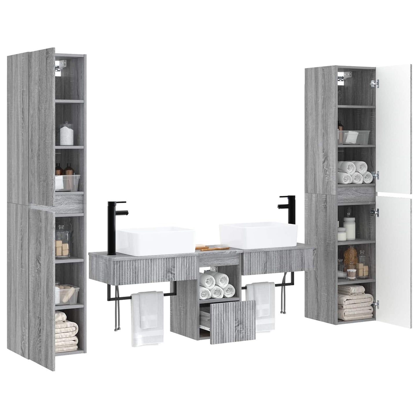 vidaXL Σετ Επίπλων Μπάνιου 5 τμχ. Γκρι Sonoma 33 x 34,5 x 160 εκ