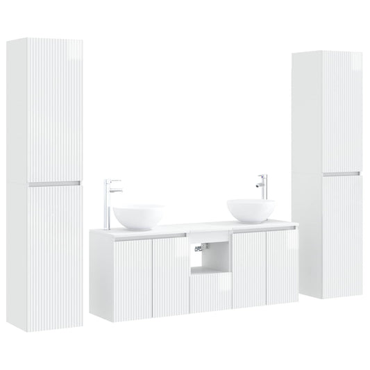 vidaXL Σετ Επίπλων Μπάνιου 5 τμχ. Γυαλιστερό Λευκό 33 x 34,5 x 160 εκ
