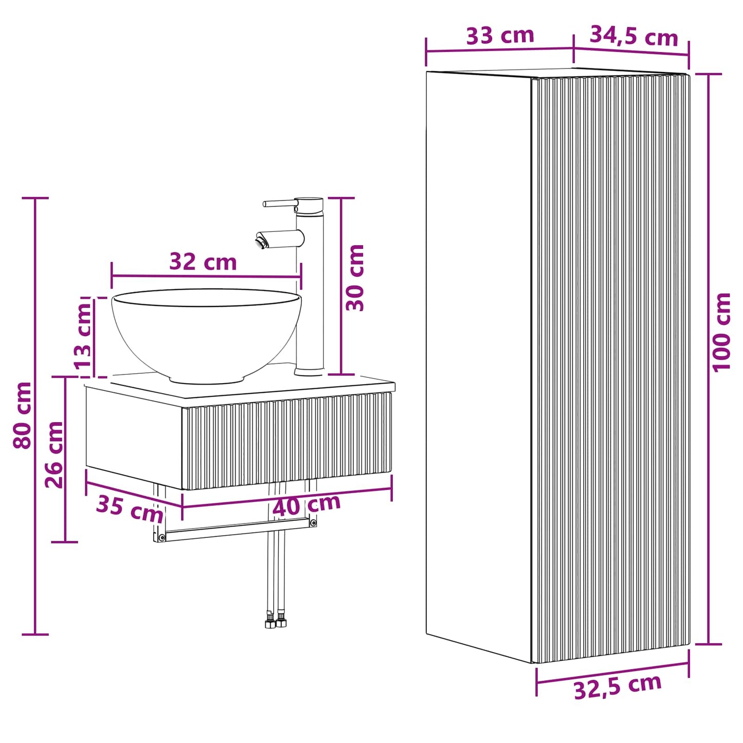 vidaXL Σετ Επίπλων Μπάνιου 2 τμχ. Λευκό 33 x 34,5 x 100 εκ