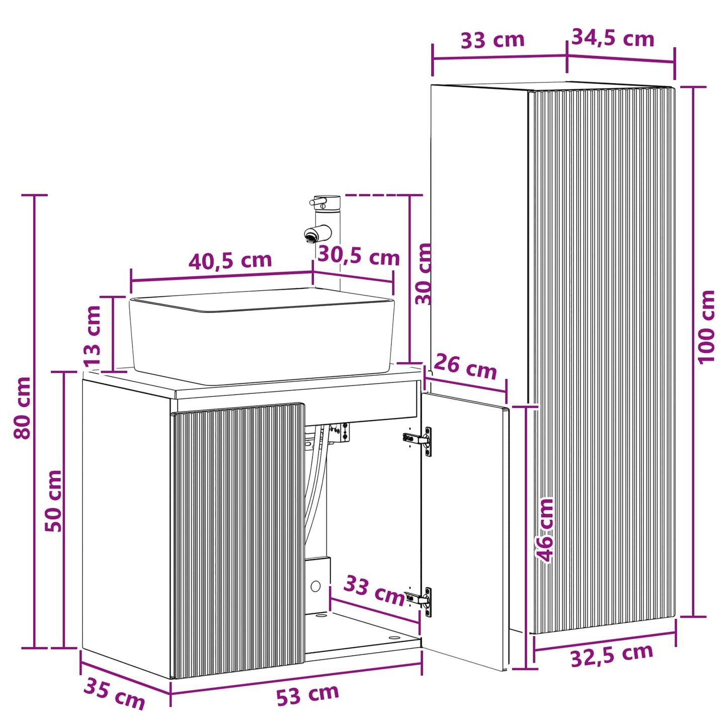 vidaXL Σετ Επίπλων Μπάνιου 2 τμχ. Artisan Δρυς 33 x 34,5 x 100 εκ