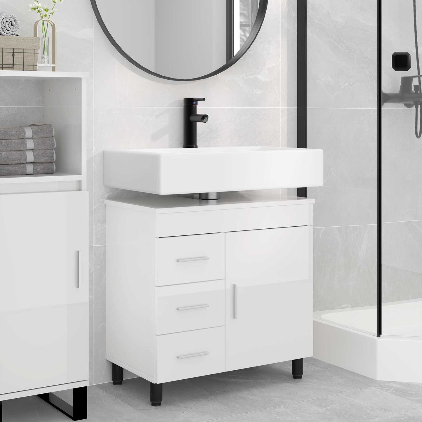 vidaXL Έπιπλο μπάνιου Γυαλιστερό Λευκό 60 x 35 x 60 εκ.