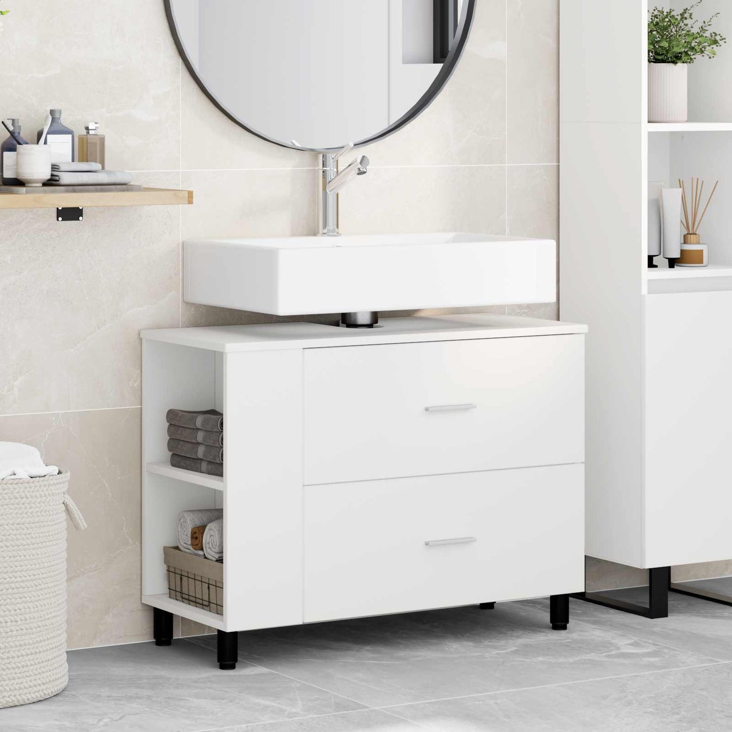vidaXL Έπιπλο μπάνιου Λευκό 80 x 35 x 60 cm Επεξεργασμένο Ξύλο