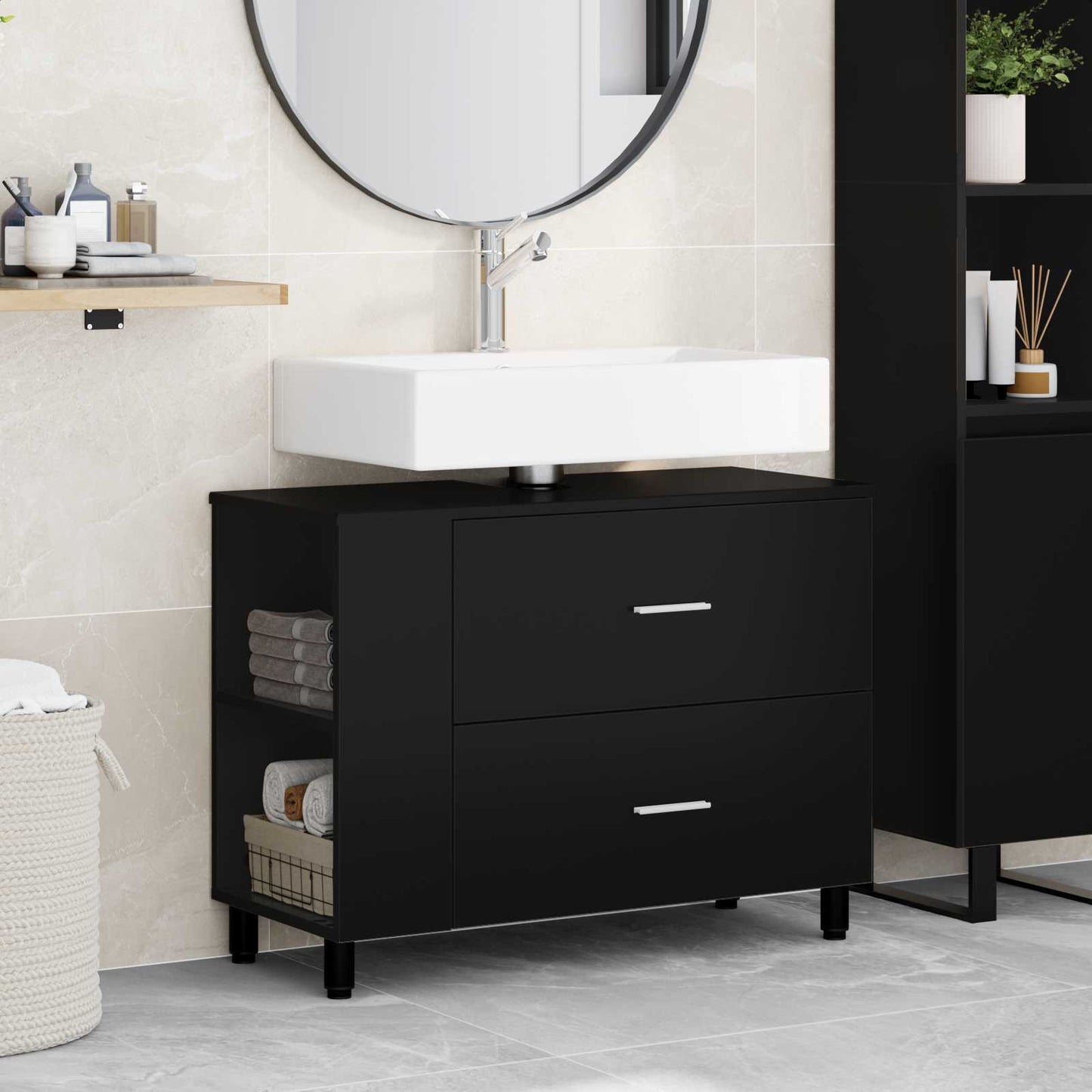 vidaXL Έπιπλο μπάνιου Μαύρο 80 x 35 x 60 cm Επεξεργασμένο Ξύλο