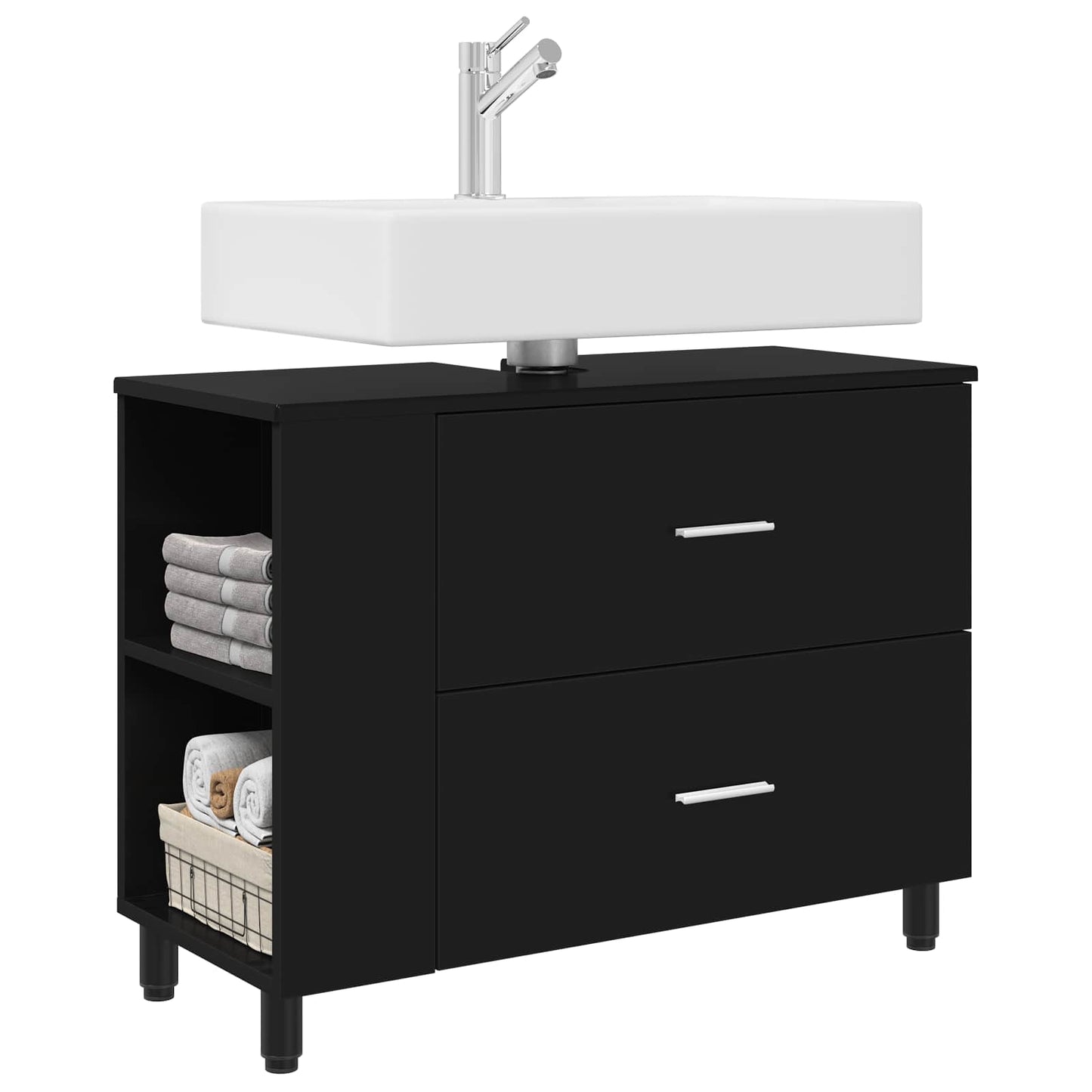 vidaXL Έπιπλο μπάνιου Μαύρο 80 x 35 x 60 cm Επεξεργασμένο Ξύλο