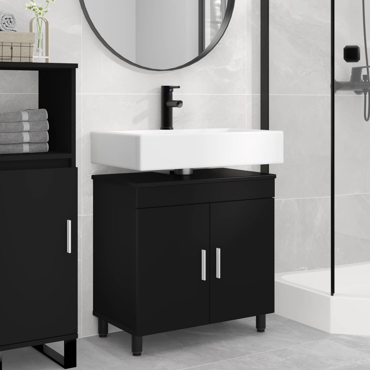 vidaXL Έπιπλο μπάνιου Μαύρο 60 x 35 x 60 εκ. Επεξεργασμένο Ξύλο