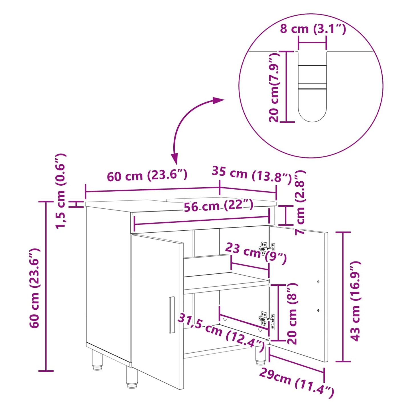 vidaXL Έπιπλο μπάνιου Γκρι Σκυροδέματος 60 x 35 x 60 εκ.