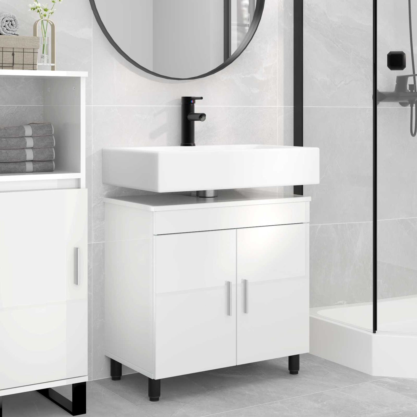 vidaXL Έπιπλο μπάνιου Γυαλιστερό Λευκό 60 x 35 x 60 εκ.