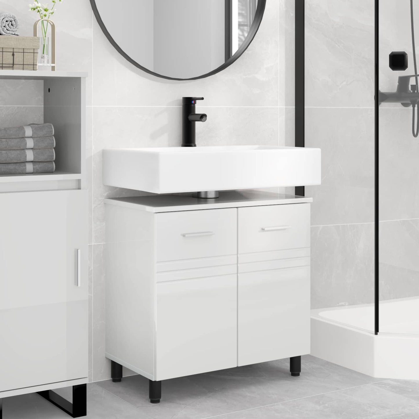 vidaXL Έπιπλο μπάνιου Γυαλιστερό Λευκό 60 x 35 x 60 εκ.