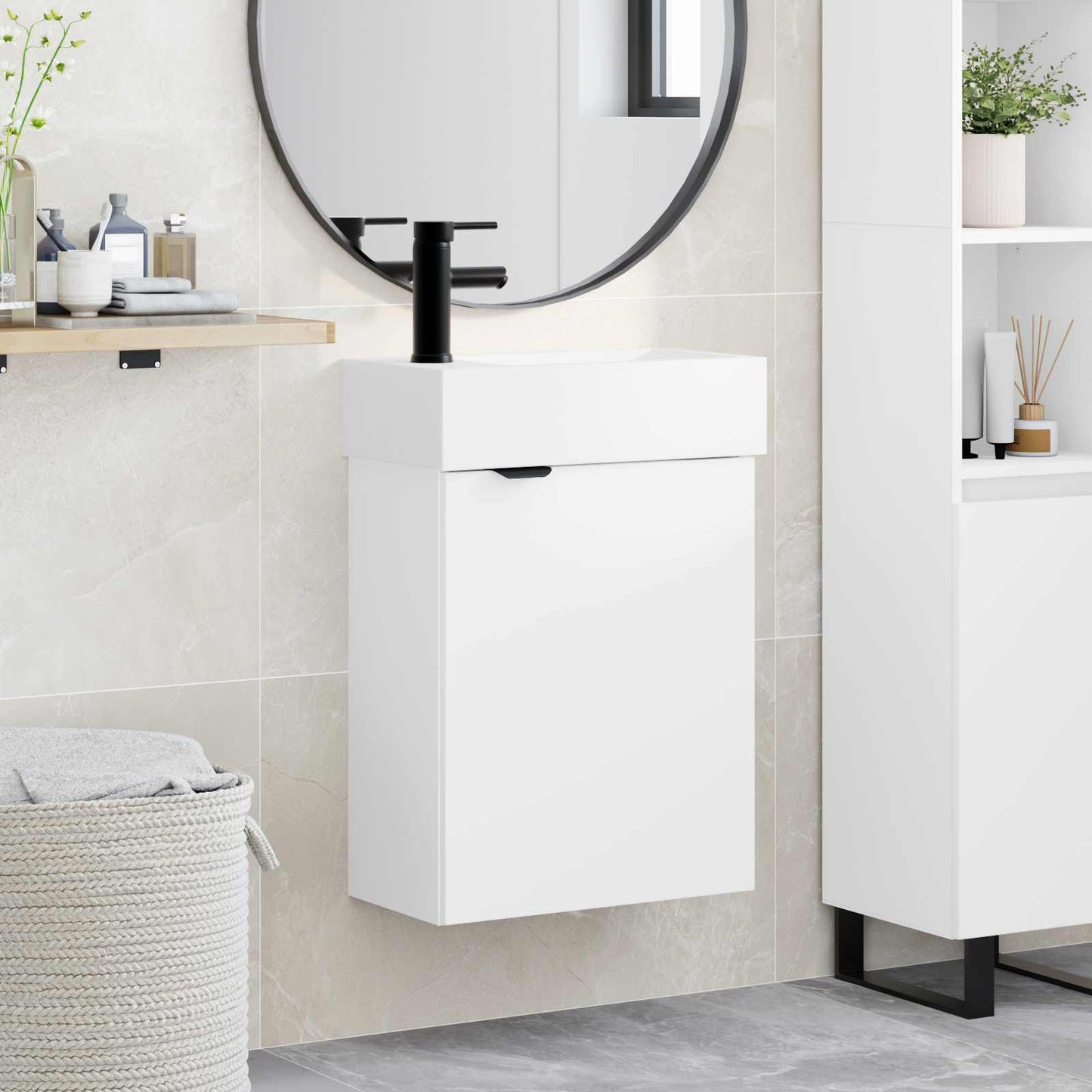 vidaXL Μονάδα μπάνιου με βρύση Λευκό 45,5 x 22,5 x 84 εκ